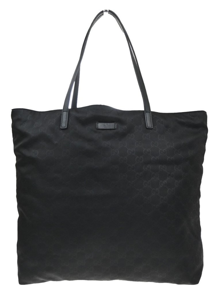 Gucci Logo Gg Pattern Shoulder Tote Bag Nylon Leather Black Italy 61kc993